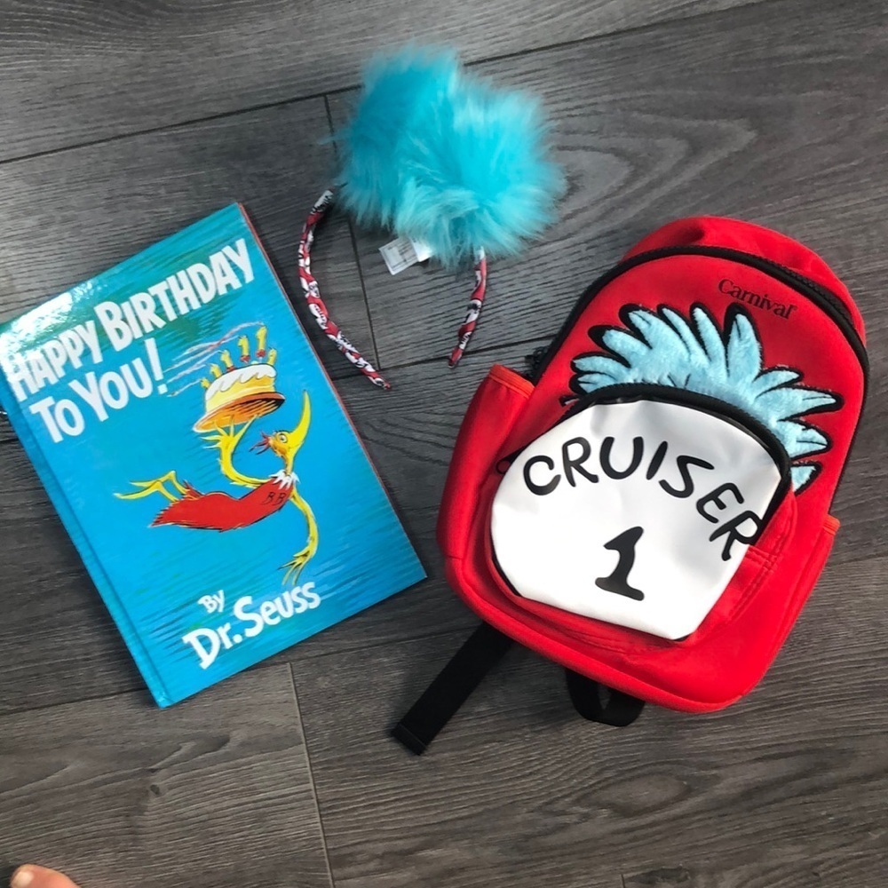 Doctor Seuss cat in the bag backpack,book,headband bundle